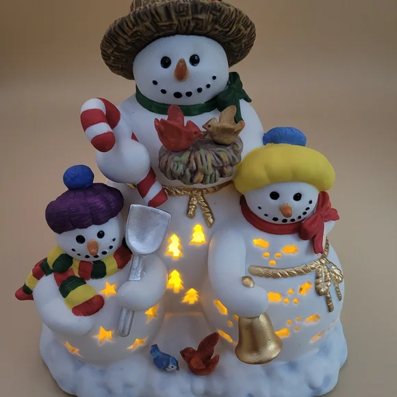 Retired Partylite P7702 Snowbell Snowman Family Ceramic Tealight Holder NWOB - Picture 3 of 8
